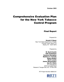 Comprehensive Evaluation Plan for the New York Tobacco Control Program Report