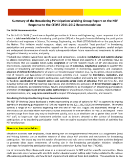 Summary of NSF's Broadening Participation Working Group Report