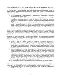 Status Report on Performance Assessment Framework