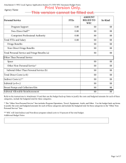 Attachment 3: WIC Local Agency Application Section VI. NYS WIC Summary Budget Form (Print Version Only)