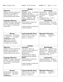 Lesson Plan, December 1-5, 2014