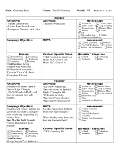 Lesson Plan January 5 - 9, 2015