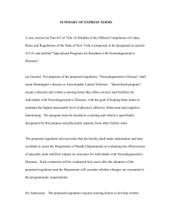 Addition of Section 415.41 to Title 10 NYCRR &ndash; Specialized Programs for Residents with Neurodegenerative Diseases