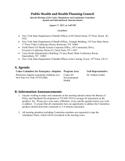 Special Committee on Codes, Regulations and Legislation Agenda
