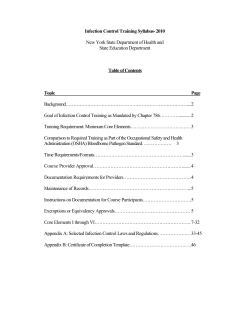 2010 Infection Control Training Syllabus
