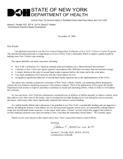 First Annual Independent Evaluation of New York's Tobacco Control Program