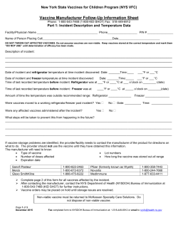 NYS VFC Vaccine Manufacturer Follow-up Information Sheet