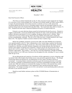 Letter to Hospitals Regarding Requirement to Offer and Provide Tdap Vaccine to Parents and Caregivers of Newborns