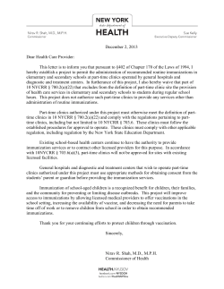 Commissioner letter regarding the administration of recommended routine immunizations in elementary and secondary schools at part-time clinics operated by general hospitals and diagnostic and treatment centers