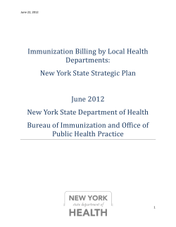 Immunization Billing by Local Health Departments: New York State Strategic Plan, June 2012
