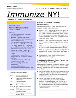 Adolescent Immunization Special Edition 2014: Volume 6, Issue 2