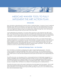 Medicaid Waiver: Tool to Fully Implement the MRT Action Plan