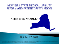 Presentation: NYS Model - Medical Liability Reform and Patient Safety