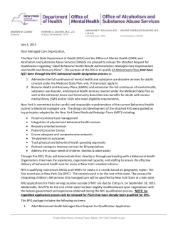 New York State Adult Behavioral Health RFQ Cover Letter for Rest of State Applicants
