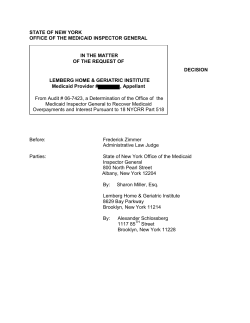 Lemberg Home and Geriatric Institute, Appellant - January 19, 2010