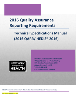 2016 Quality Assurance Reporting Requirements (QARR) Technical Specifications Manual