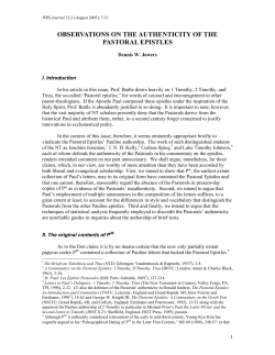 Observations on the Authenticity of the Pastoral Epistles