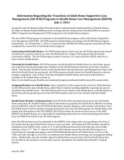 Adult Home-Supportive Case Management (AH- SCM) Guidance
