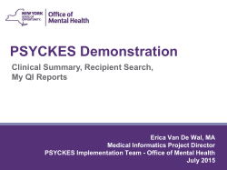 July 22, PSYCKES Demo Health Home Bi-weekly Webinar