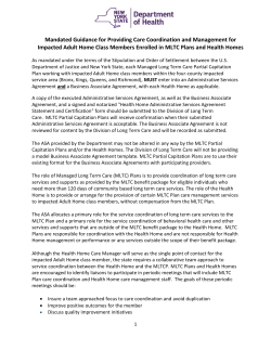 Mandated Guidance for Providing Care Coordination and Management to Impacted Adult Home Class Members