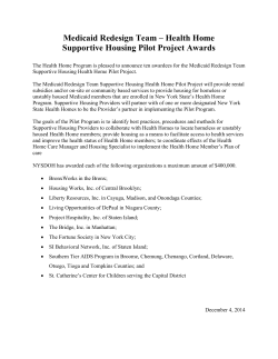 Medicaid Redesign Team Supportive Housing Health Home Pilot Project Awards