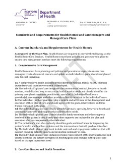 April 7, 2015 - Standards and Requirements for Health Homes and Care Managers and Managed Care Plans