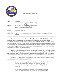 September 12, 2014 &ndash; Memorandum, The New York State Department of Health&rsquo;s Request for Access to NYSID Numbers