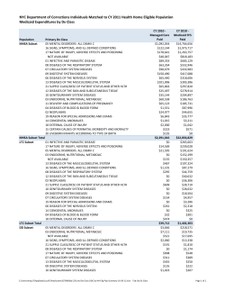 December 20, 2012 &ndash; NYC Department of Corrections Individuals Matched to CY 2011 Health Home Eligible Population Medicaid Expenditures by Dx Class
