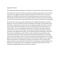 November 25, 2013 &ndash; Legal Action Center, NYS Medicaid Enrollment/Linkages to Health Care of People in the Criminal Justice System