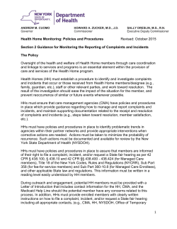 Monitoring the Reporting of Complaints and Incidents