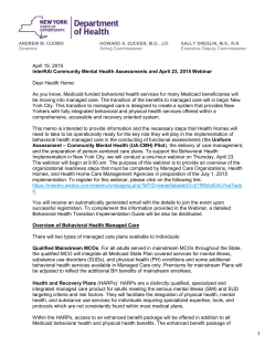 April 15, 2015 letter regarding Community Mental Health Assessment requirements
