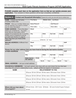 Adult Cystic Fibrosis Assistance Program (ACFAP) Application