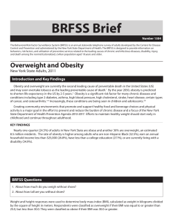 Overweight and Obesity. New York State Adults 2011. BRFSS Brief. Number 1304