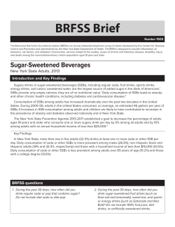 Sugar Sweetened Beverages, New York State Adults, 2013. BRFSS Brief. Number 1503