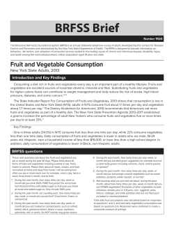Fruit and Vegetable Consumption, New York State Adults, 2013. BRFSS Brief. Number 1504