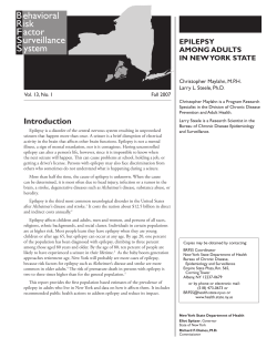Epilepsy Among Adults in New York State, 2005 - Fall 2007 Vol. 13, No. 1