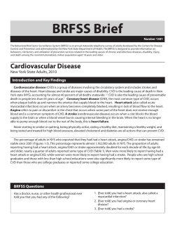 Cardiovascular Disease, NYS Adults 2010. BRFSS Brief. Number 1301