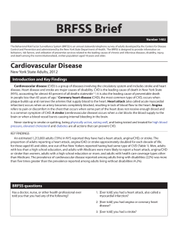 Cardiovascular Disease, New York State Adults, 2012. BRFSS Brief. Number 1402