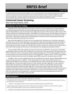 Colorectal Cancer Screening. New York State Adults, 2013. BRFSS Brief. Number 1506