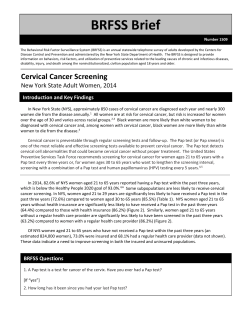Cervical Cancer Screening New York State Adult Women, 2014. BRFSS Brief. Number 1509