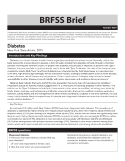 Diabetes. NYS Adults, 2013. BRFSS Brief. Number 1507