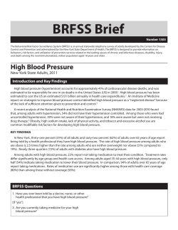 High Blood Pressure. New York State Adults, 2011. BRFSS Brief. Number 1303