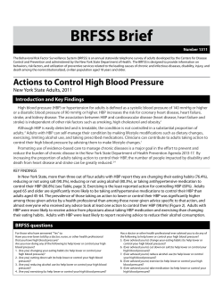 Actions to Control High Blood Pressure New York State Adults, 2011. BRFSS Brief. Number 1311