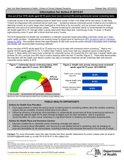 IFA # 2015-01: One out of four NYS adults aged 50-75 years have never received life-saving colorectal cancer screening tests