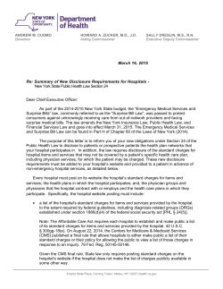 Summary of New Disclosure Requirements for Hospitals - New York State Public Health Law Section 24