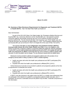 Summary of New Disclosure Requirements for Diagnostic and Treatment D Ts or Health D TCs - New York State Public Health Law Section 24