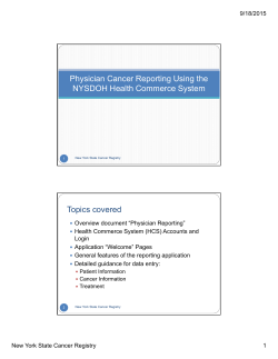 Physician Cancer Reporting Using the NYSDOH HCS