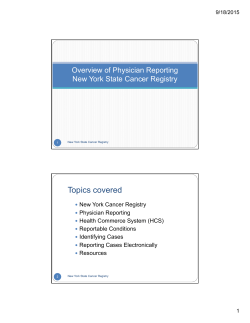 Overview of Physician Reporting NYS Cancer Registry