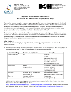 Important Information for School Nurses: Non-Medical Use of Prescription Drugs by Young People