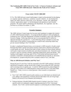 The Continuing HIV/AIDS Crisis in New York: A Course of Action to Advance and Foster HIV/AIDS Research Tailored to the Needs of New Yorkers